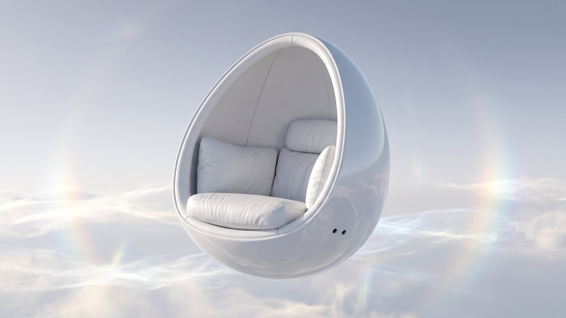 AI-assisted close view based on the real white Solodome Deluxe chair