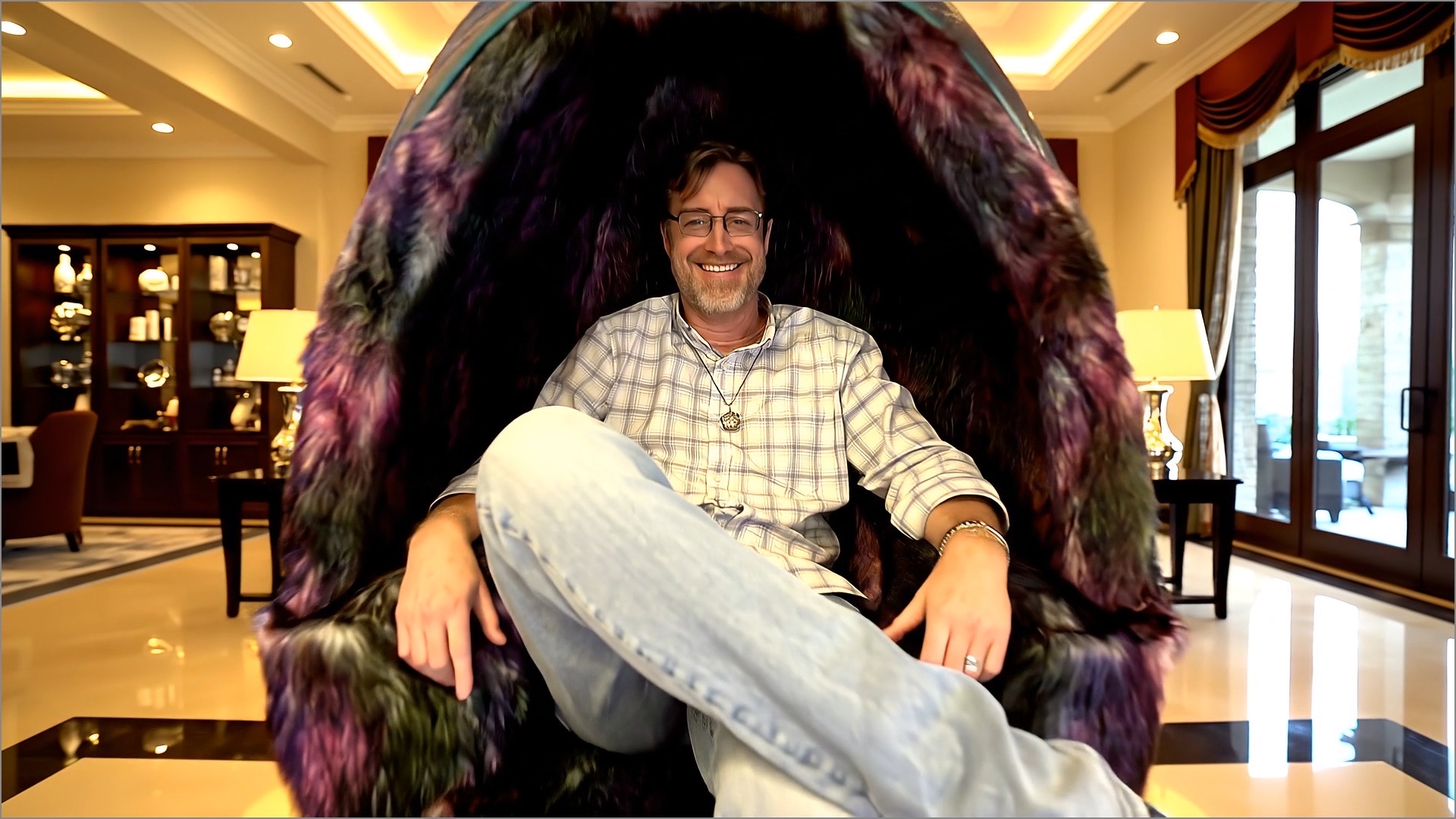A listener smiling while seated in a plush Solodome